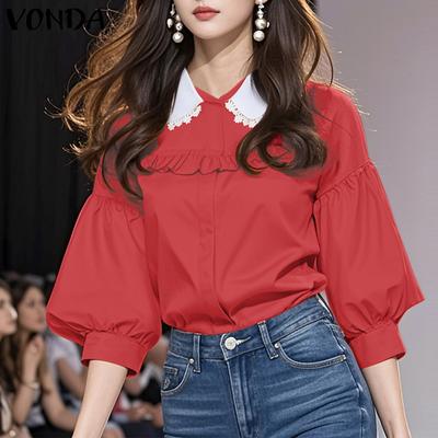 Женские летние кружевные лацканы с коротким рукавом блузки