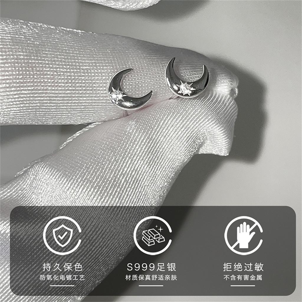 Серьги-гвоздики в форме звезд из стерлингового серебра 999 пробы, изысканные женские серьги-гвоздики в форме лунной кости, новые серьги для сна