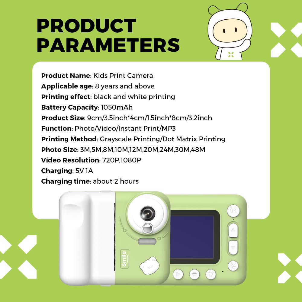 Детская камера мгновенной печати Детская камера 1080P Цифровая камера для детей 2,4-дюймовый IPS-экран 10-кратный зум