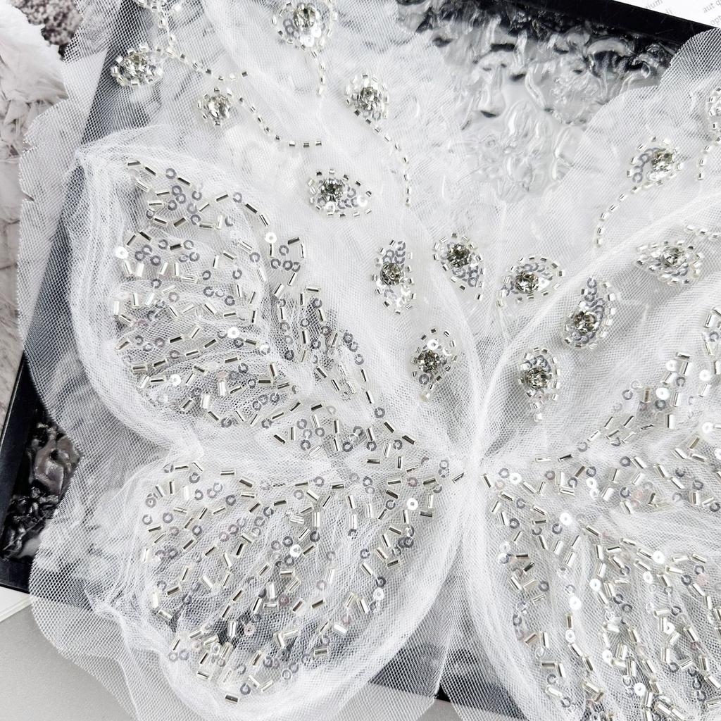 White Beaded Sequins Butterfly Lace Decorative Clothing Top Dress Dress Accessories Cloth Stickers Accessories