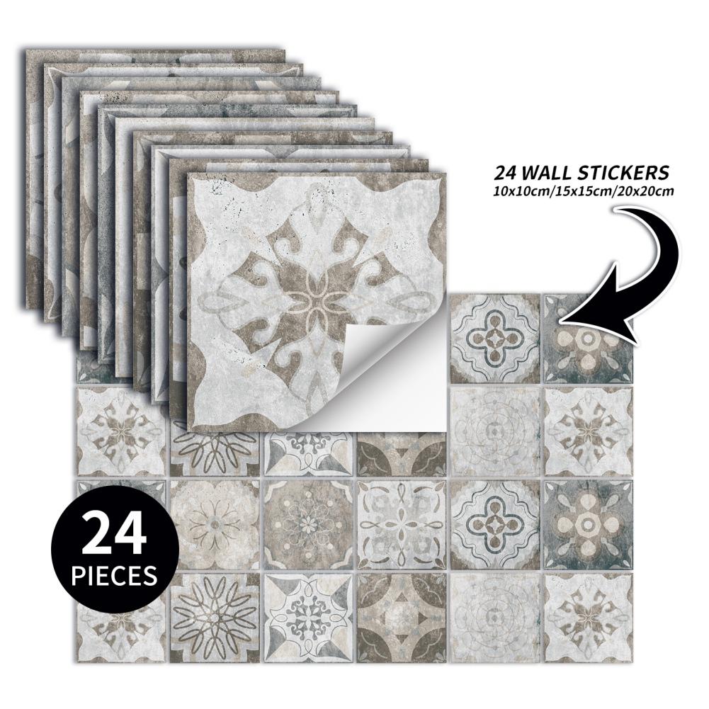 24pcs Wall Tile Decals Self Adhesive Waterproof for Kitchen Bathroom