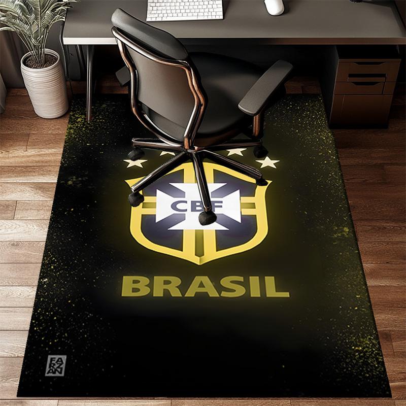 Brazilian Football Emblem Printed Office Carpet Chair Cushion Entryway Rug, Rugs for Living Room, Bedroom Christmas gifts