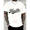 Европейские размеры Мужская белая футболка Hustle с графическим принтом | Повседневная футболка с коротким рукавом и круглым вырезом, Комфорт на все сезоны