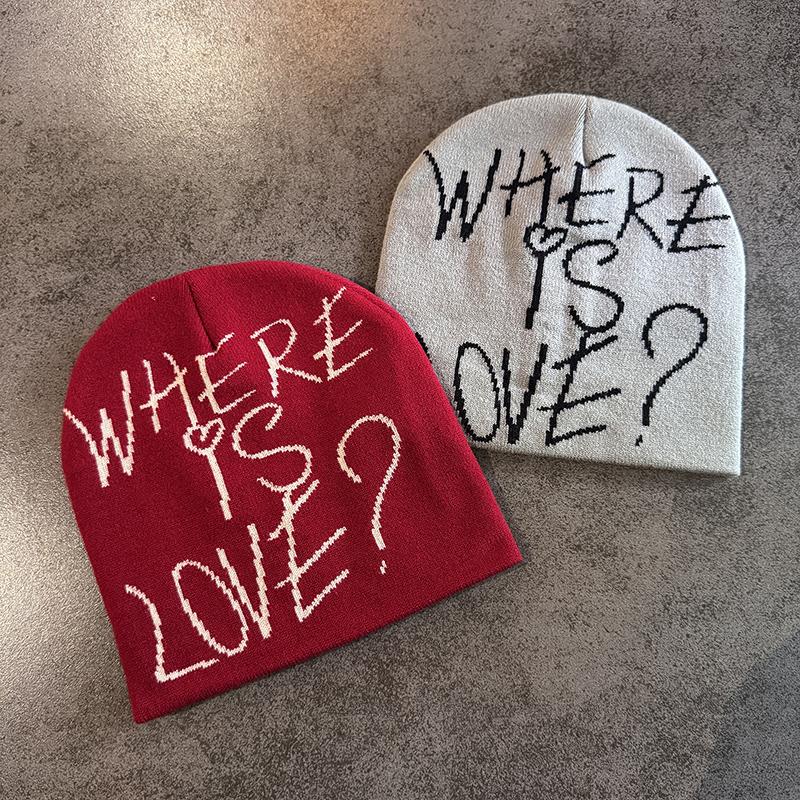 Уличная надпись Контрастный цвет Шерстяные вязаные шапки Осень Зима Теплая Y2K Хип-хоп Кепка Аксессуар