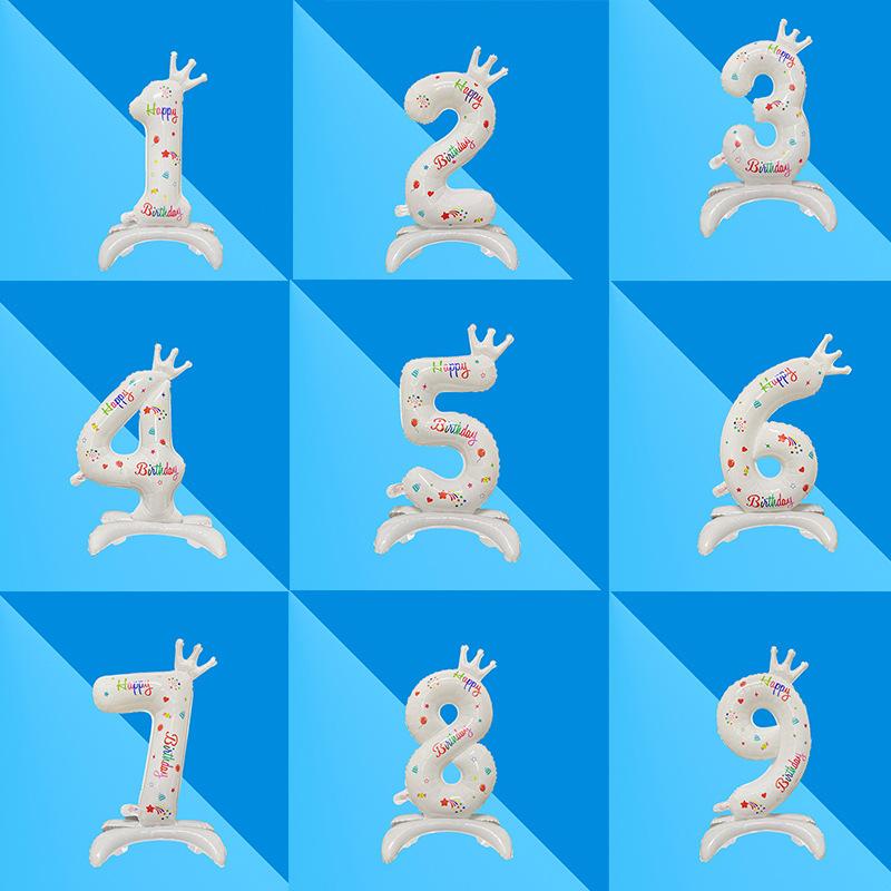 32inch Standing Number Balloons 0-9 White Crown Birthday "Happy Birthday" Balloons Birthday Party Celebration Decoration