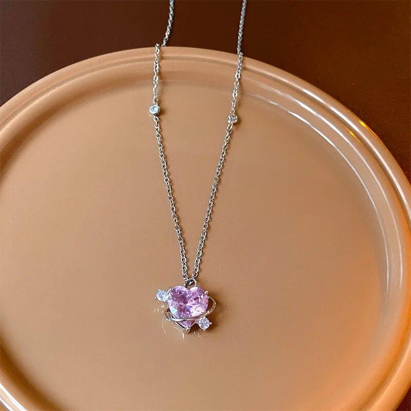 Корейская модная винтажная подвеска с синим кристаллом серебряного цвета, цепочка с космической звездой, ожерелье на шею для женщин, свадебные эстетические украшения