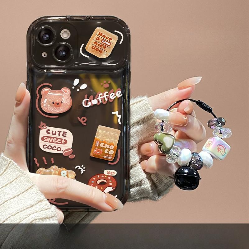 Подходит для Apple 14promax Чехол для мобильного телефона iPhone 13 Coffee Bear Трехмерная кукла-подвеска Flip Mirror 12 Soft
