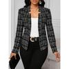 Women's Lightweight Plaid Long Sleeve Jacket - Stylish Open Front Outerwear for Spring & Fall, Black & White Houndstooth Pattern,