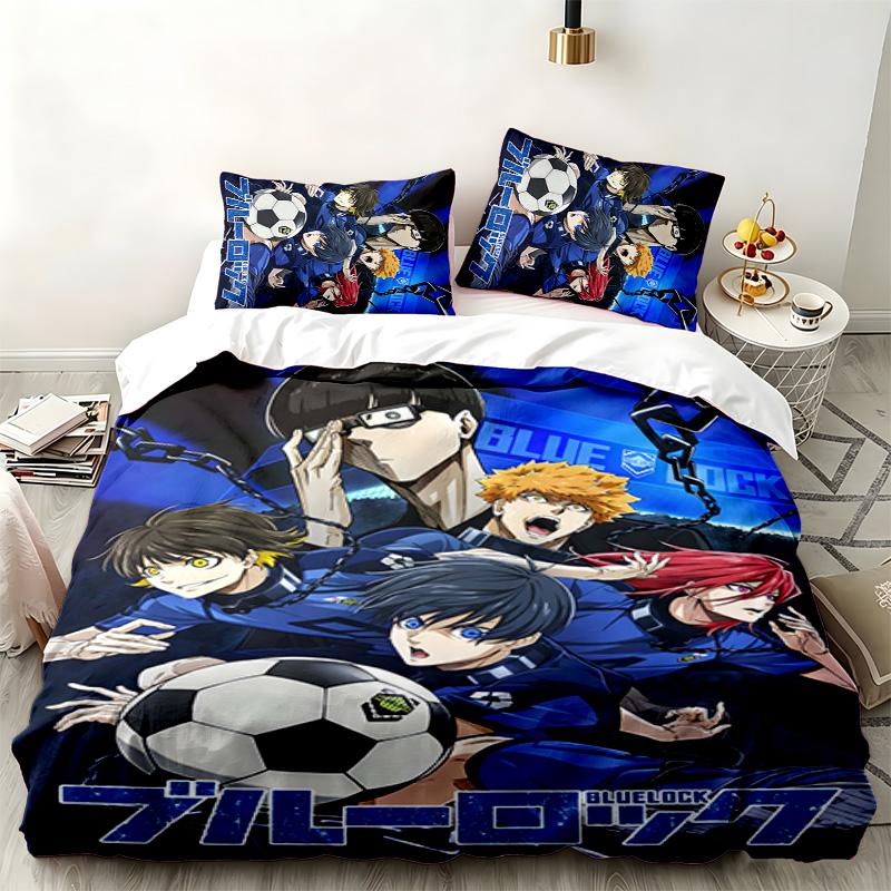 Blue Lock 3pc set Perfect for bedroom use Comfortable bedding set includes a duvet cover and two pillowcases Ideal birthday or Christmas gift