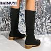 Pointed Toe Mid Heels Women Shoes Mid-calf Boots 2025 Trend Fashion Casual Pleated High Boots New Suede Goth Pumps Mujer Botas