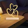 Metal Heart Sign 3 Love Hearts Sculpture with Wooden Base Romantic Mantel Tabletop Decor for Valentine's Day Anniversary Wedding