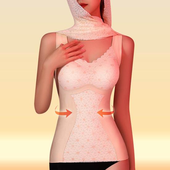 Женский бесшовный жилет с нагрудными вкладышами, без рукавов, толстый немецкий бархат, термобелье, сохраняющее тепло, эластичный, с V-образным вырезом, кружевной топ, зимняя базовая модель