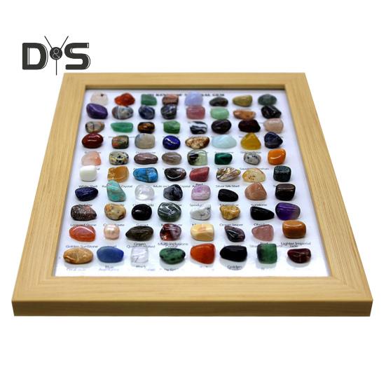 Коллекция из 80 натуральных драгоценных камней. Выставочный набор из хрустальной руды. Коллекционные драгоценные камни в деревянной рамке. Образовательный подарок для детей, любителей драгоценных камней.