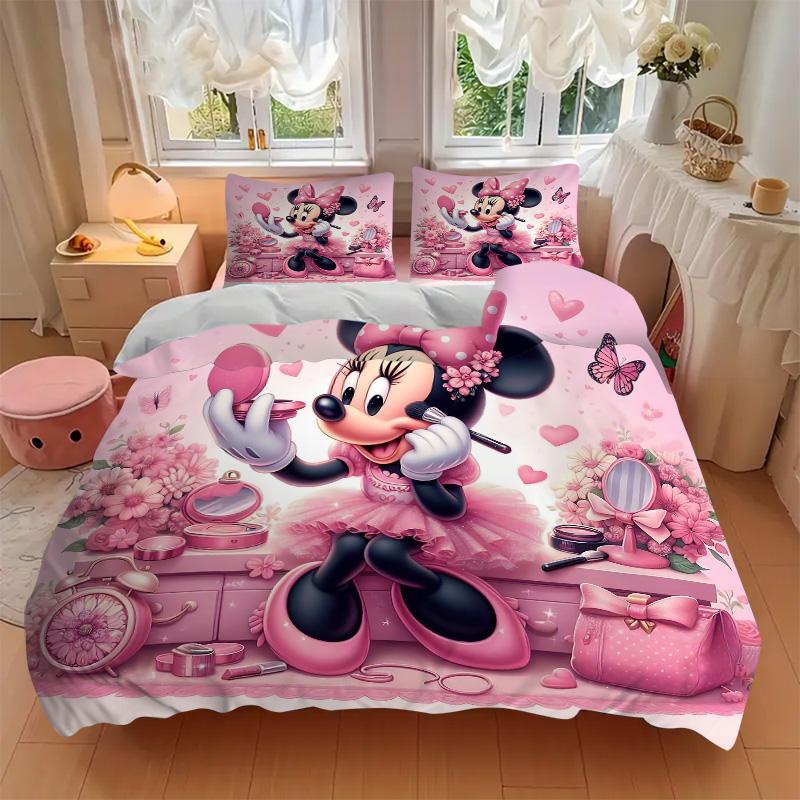 Pink Minnie Mouse Fantasy Print 3Pcs Bedding Setduvet Cover With 2 Bedropillowcase Home Birthday Gift