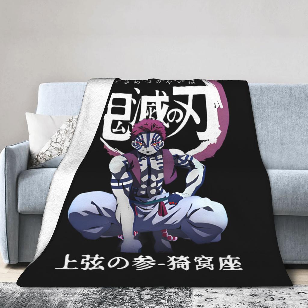 Akaza Blankets Velvet Anime Kimetsu no Yaiba Soft Throw Blanket for Car Sofa Couch Bedroom Quilt