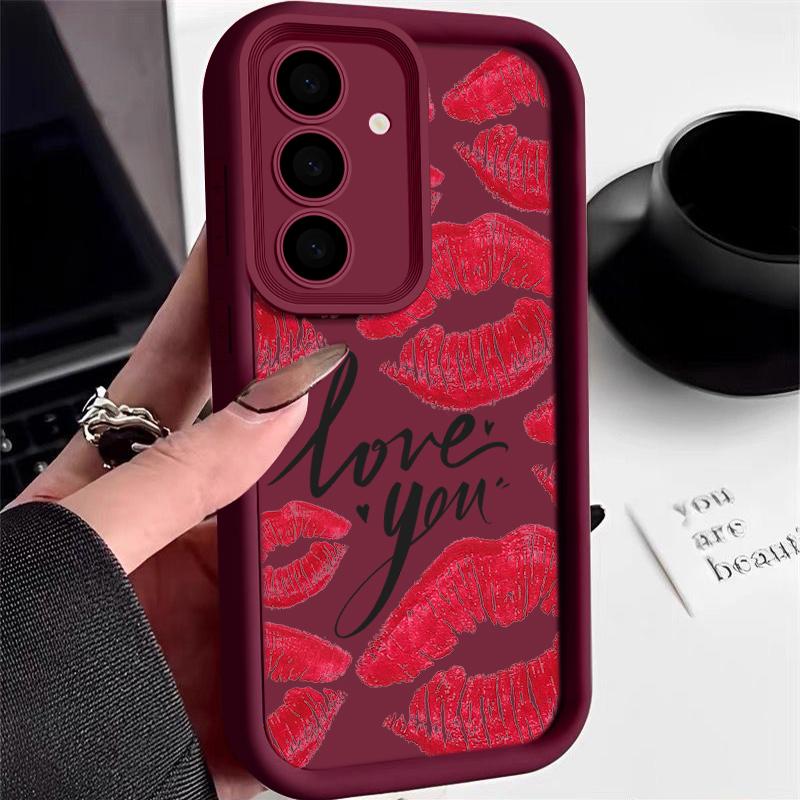 Fashion Love Lips Print Matte Soft Case For Samsung S25 S24 FE S23 Ultra A56 A36 A16 A55 A15 A35 A54 A14 Lens Protection Shockproof TPU Phone Cover