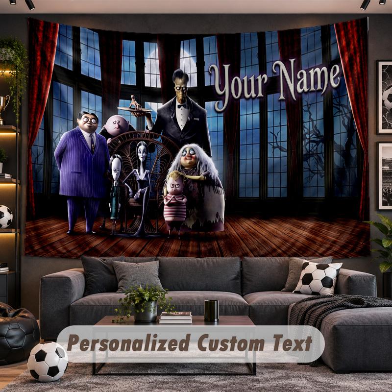 The Addams Family Personalized Tapestry Support Custom Name, Wall Art Home Decoration