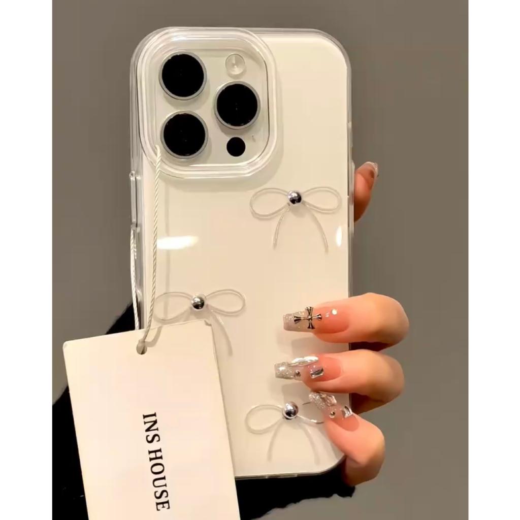 Bow Suitable for Apple 16 15promax Mobile Phone Case Iphone14pro Cute Cartoon 13 Pearls