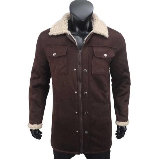 Men Jacket Autumn Winter Woolen Coat Lapel Single-Breasted Mid-Length Windproof Jacket Suede