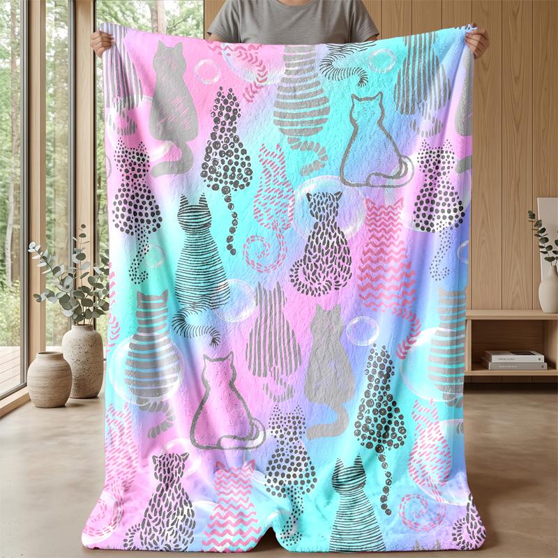 Colorful Cats Pattern blanket Personalized Name Flannel Blanket Soft Cozy Plush Throw for Sofa Bed Lightweight Home Decor