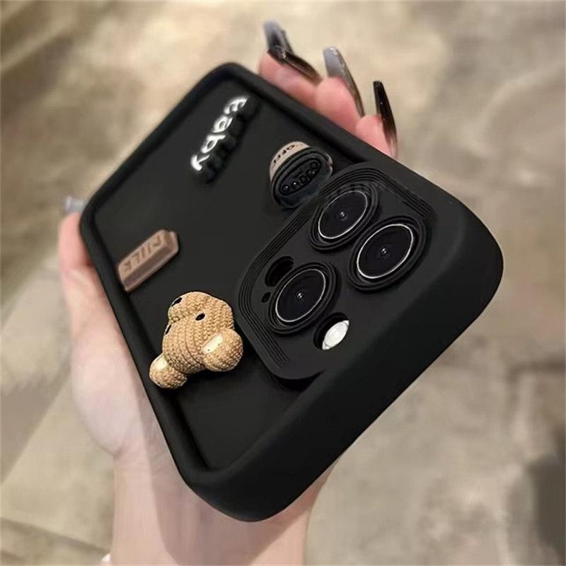 Милый 3D-мишка, пьющий кофе, чехол для телефона для iPhone 16 15 14 Pro Max, мягкий матовый силиконовый чехол, противоударный для iPhone 13 12 11 Pro Plus X XR XS