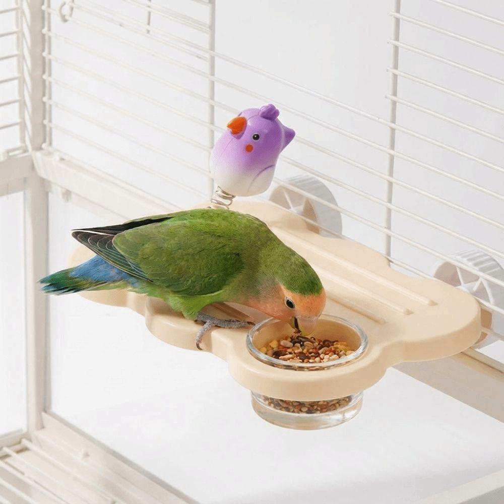 Rectangle Parrot Perch Stand with Water Bowl Birdcage Food Bowl Easy To Clean