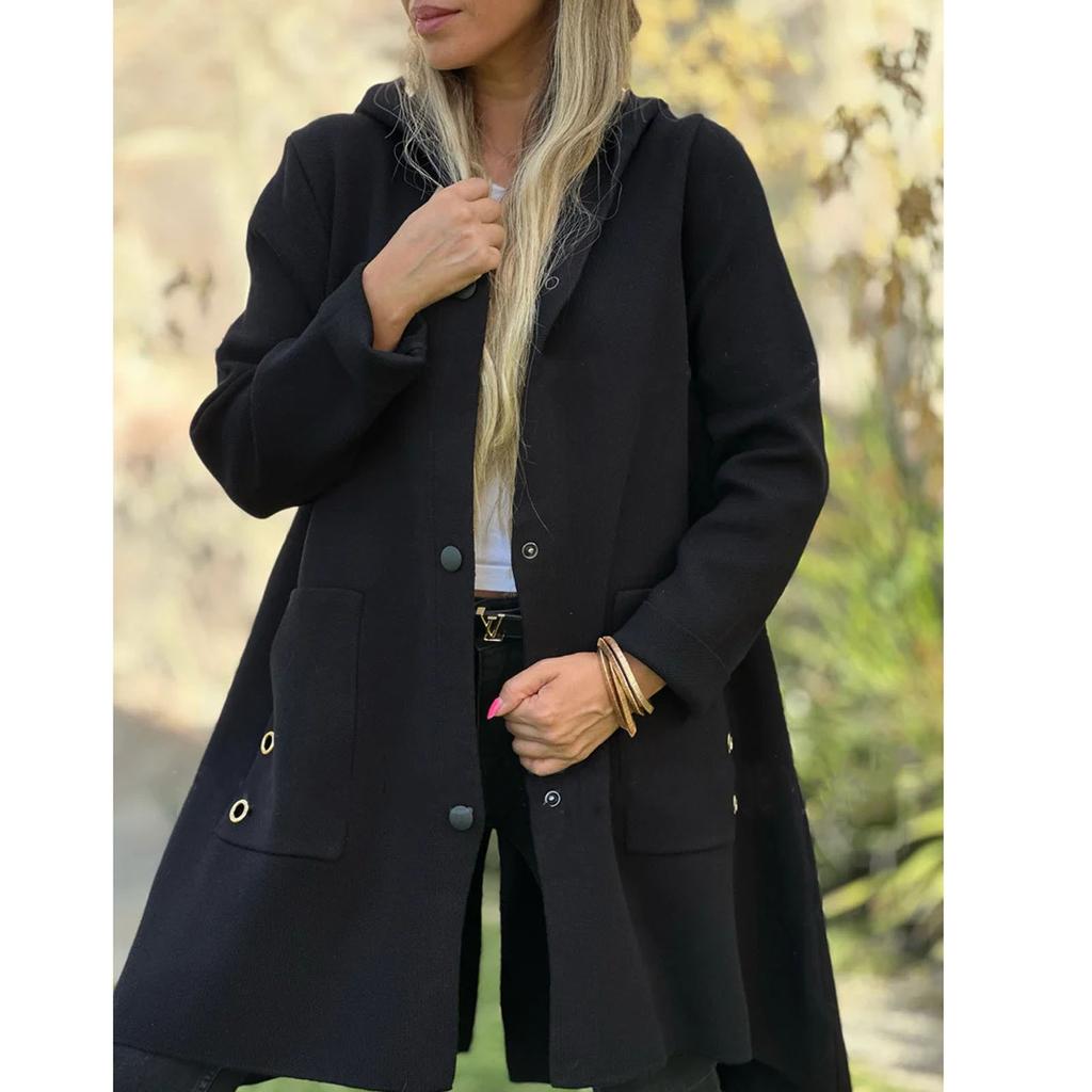 Женская свободная повседневная однобортная куртка с капюшоном, шерстяное пальто, пальто