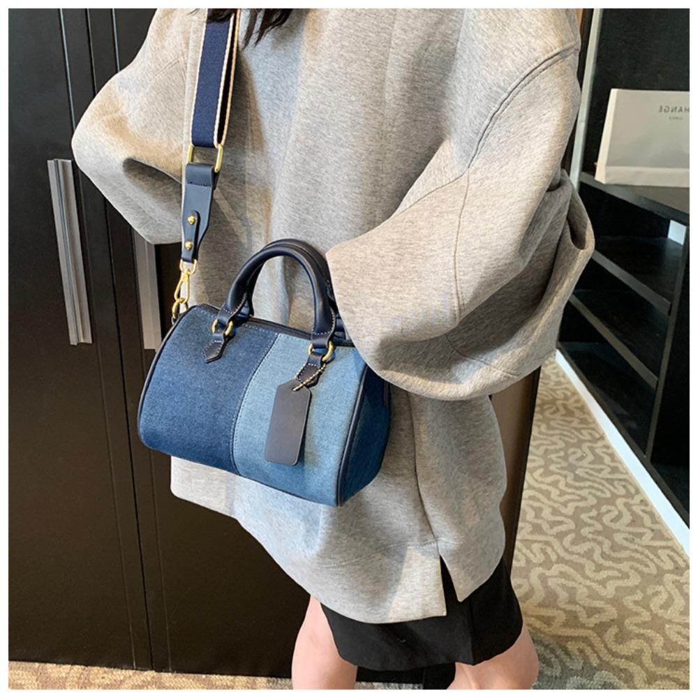 Мини-сумки Пэчворк Colorblock для женщин Джинсовые наплечные сумки через плечо Повседневные уличные маленькие сумки Boston 2025 Дизайнерские кошельки