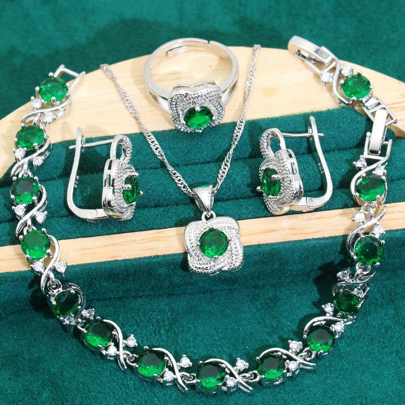 Европа и Соединенные Штаты горячий циркон браслет ожерелье серьги открытое кольцо комплект ювелирных изделий