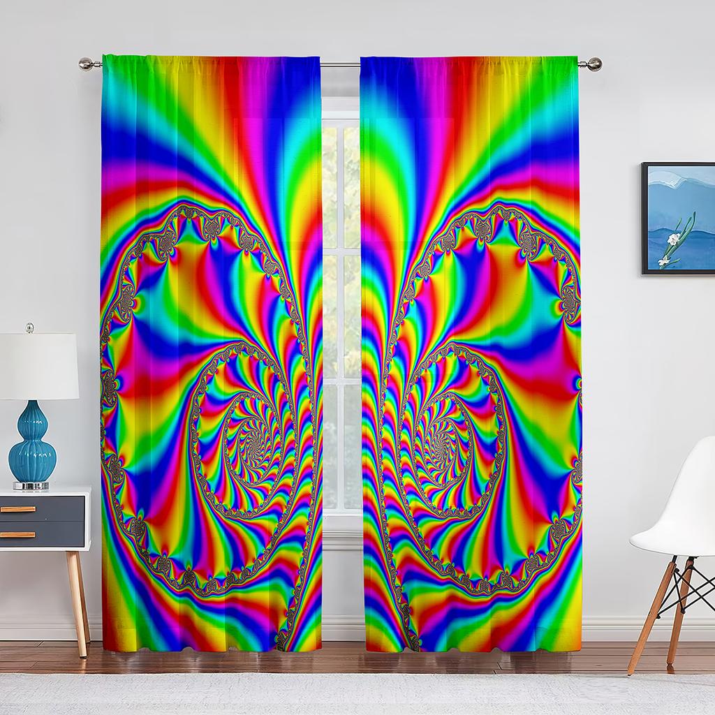 Психоделическая Радуга, оптическая иллюзия, прозрачная занавеска для гостиной, спальни, вуаль, драпировка, кухонное окно, тюлевые шторы, домашний декор