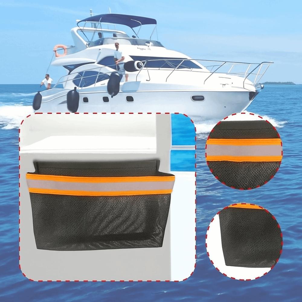 Portable Boat Storage Mesh Bag with Reflective Strips Deck Storage Pouch for Fishing