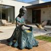 Статуэтка сказочного сада, кормушка и поилка для птиц, смола, декоративная скульптура девочки для сада, газона, патио, двора