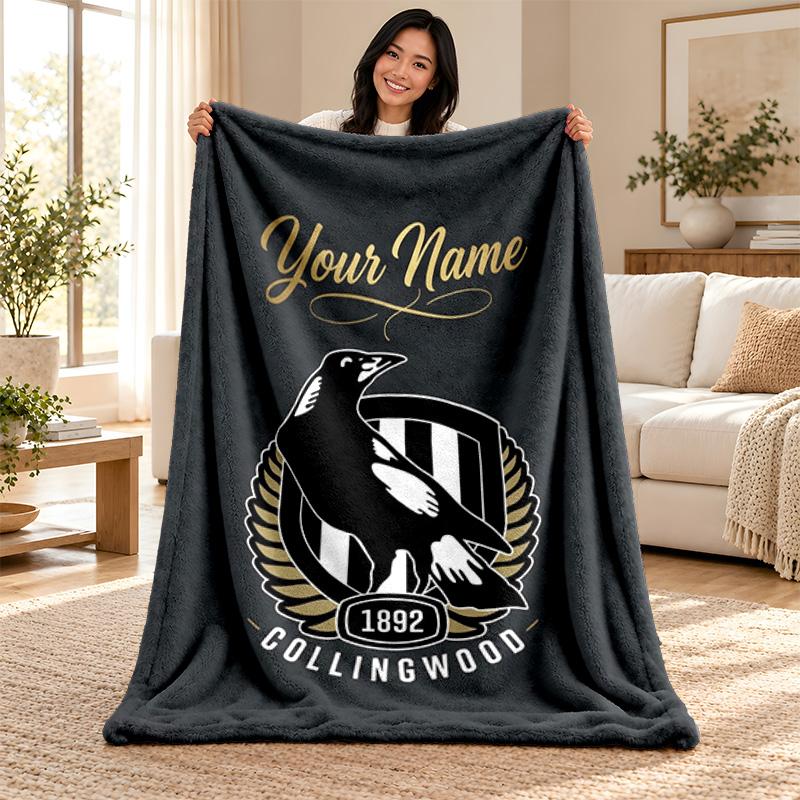 Collingwood Football Club Custom Name Fleece Blanket Personalized Soft Cozy Throw Blanket Customized Gift for Birthday Christmas
