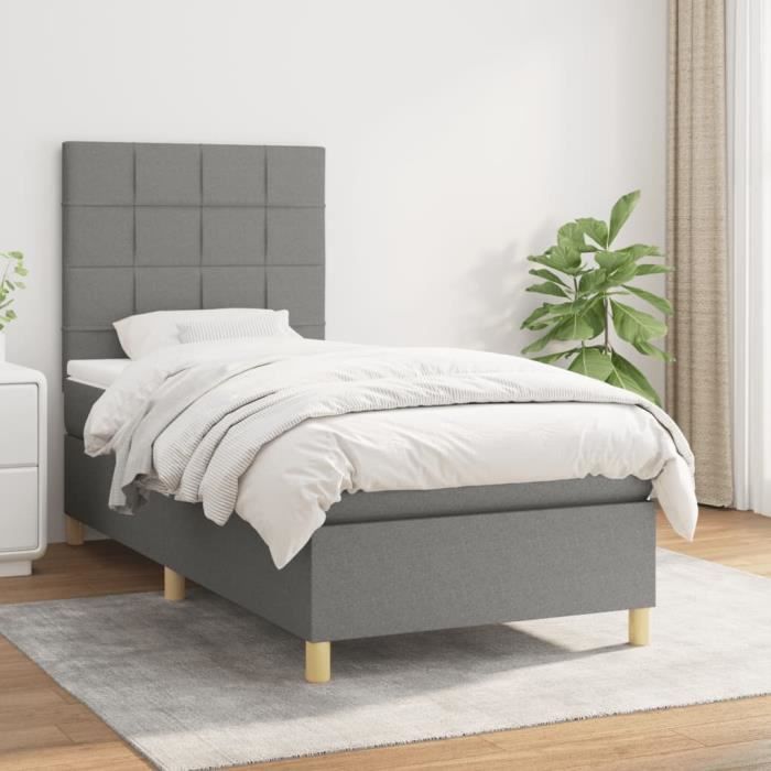 3142306 vidaXL Divan Bed with Mattress Dark Grey 90x200 Cm Fabric