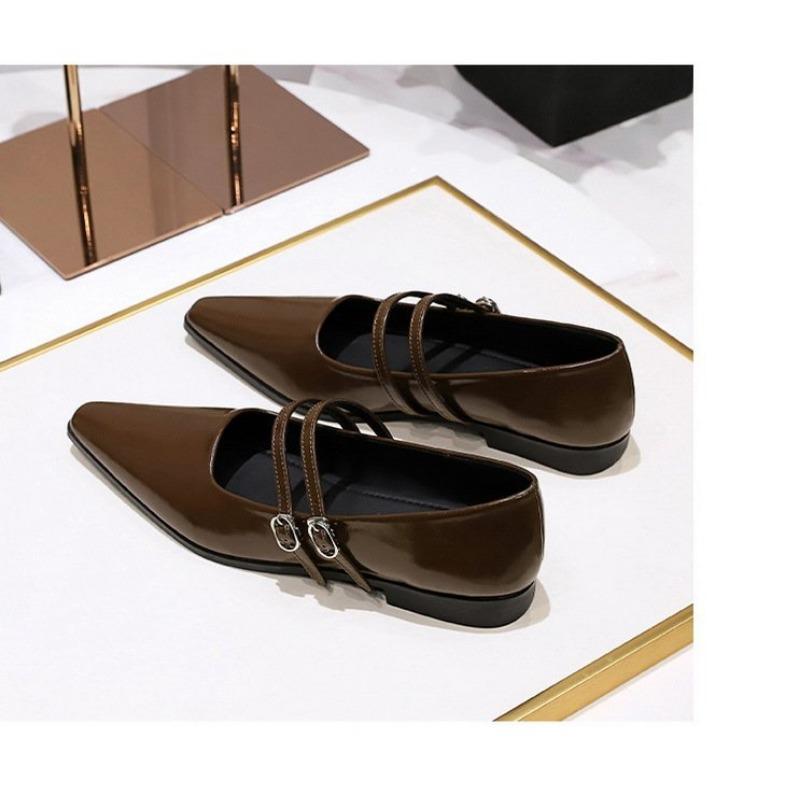 Туфли Мэри Джейн с острым носком, модные туфли с мелкой пряжкой, женские повседневные туфли на низком каблуке из кожи