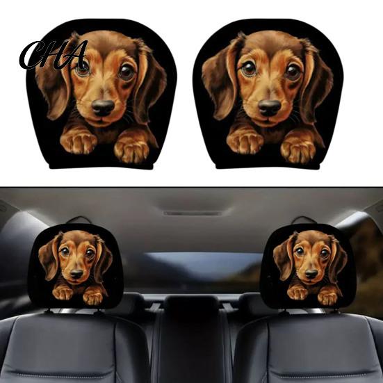 Universal Fit Vehicle Seat Protectors 2Pcs Skull Car Headrest Covers, Cartoon Dog Panda Cat Hedgehog Interior Accessories Design Elastic Auto