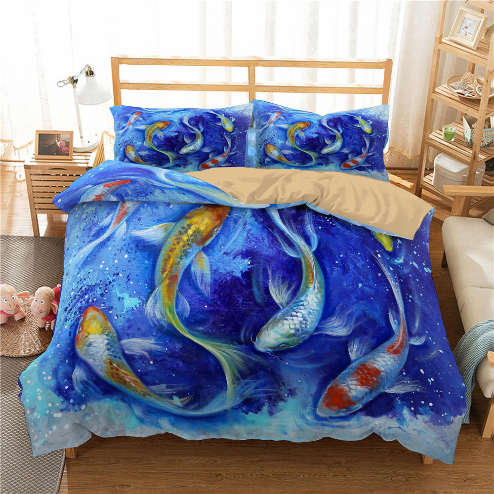 3D High-definition Digital Printed Fish Pattern Bedding Set Auspicious Koi Down Duvet and Pillowcase 2/3 Pieces AU/US/DE Full Size Home Decoration