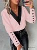 2026 Autumn Fashion V-Neck Solid Color Long Sleeve Button-Up Women's Shirt