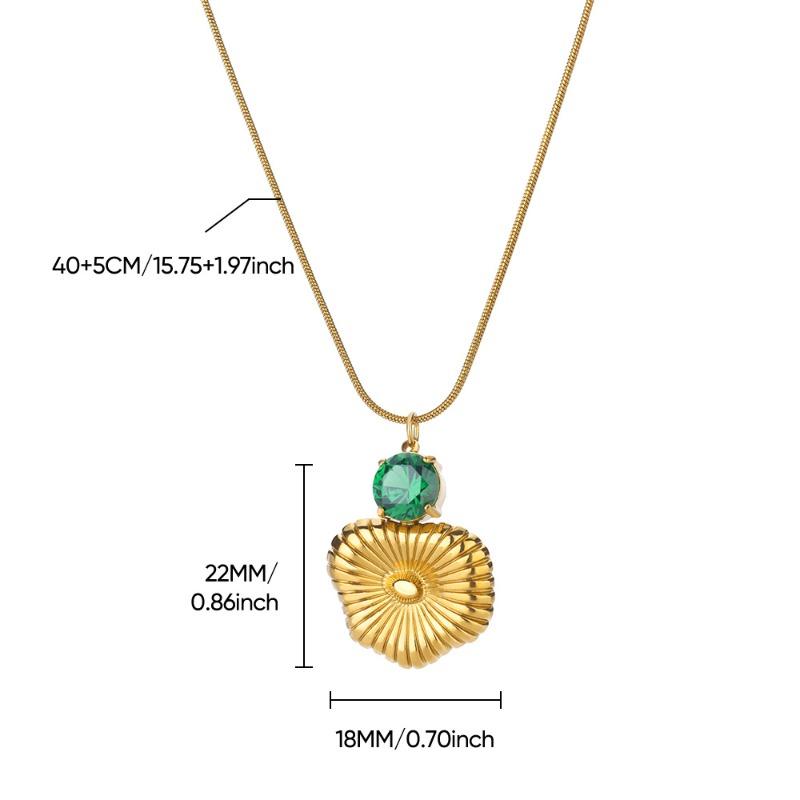 Vintage Gold Stainless Steel Flower Striped Design Zircon Pendant Jewelry Necklace Accessories Light Luxury Niche Women