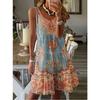 Women's Fashion Summer Spring Flower Pattern Print Sleeveless V-Neck High Waist Casual Dresses