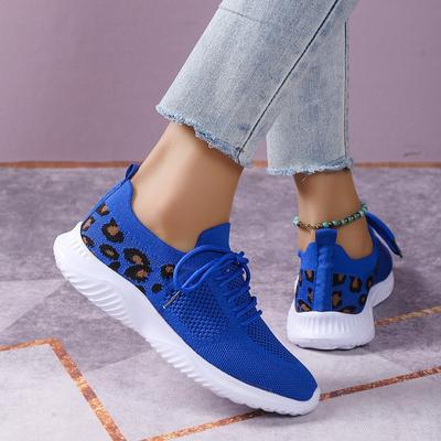 Женская обувь весна и осень леопардовый принт летящий трикотаж танкетка сетка повседневная спортивная одинарная обувь женская