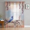 Blue Bird On A Flowered Branch Chiffon Sheer Curtains For Living Room Bedroom Decoration Window Tulle Curtains Drapes