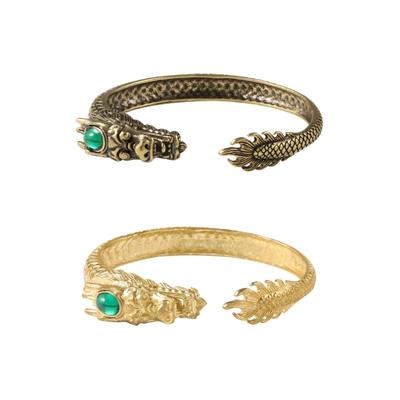 Винтажный латунный браслет с драконом ручной работы с драгоценными камнями для женщин, антикварные украшения в китайском стиле, подарки для повседневной носки