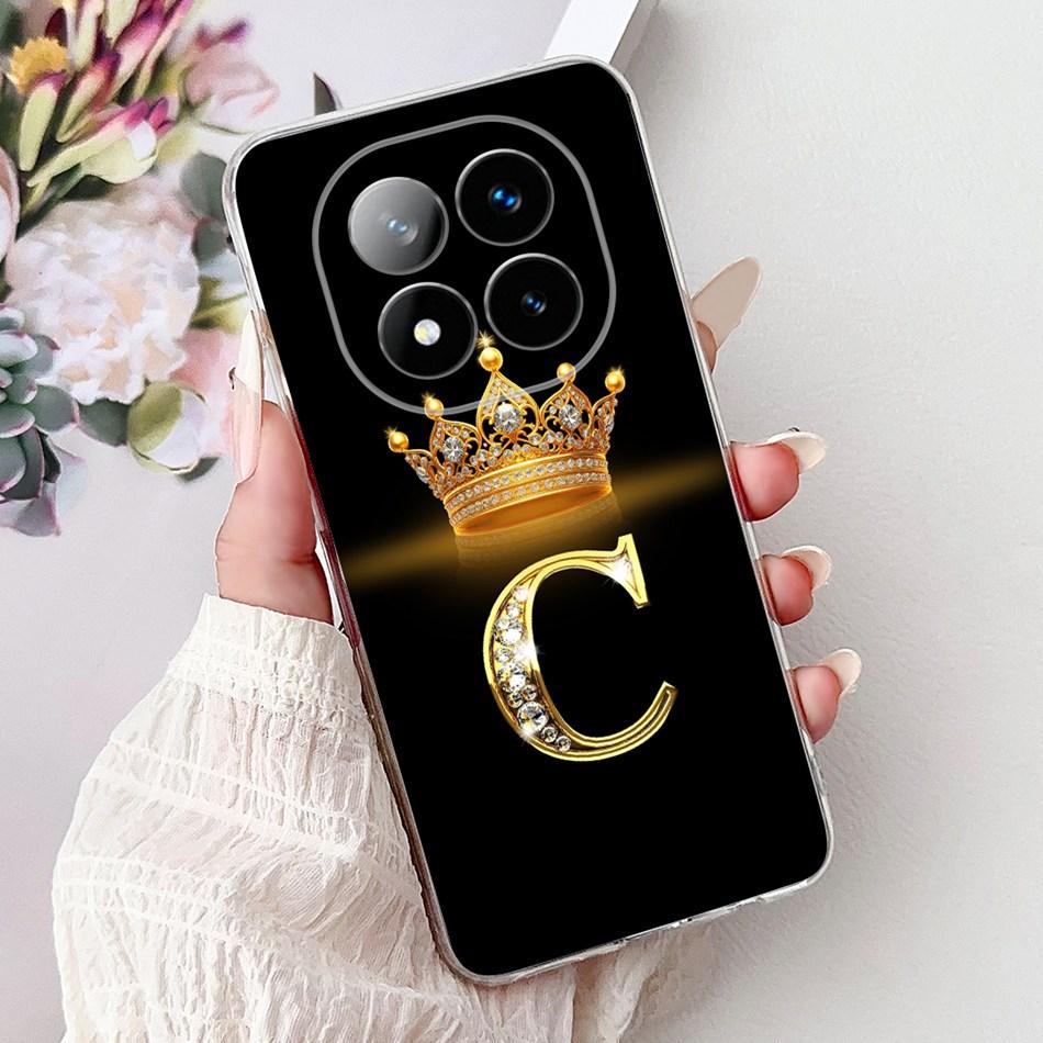 For Xiaomi Redmi Note 14 Pro Plus Fashion Crown Initial Letter Phone Case For Redmi Note14 4G 5G Note 14Pro Soft Silicone Cases