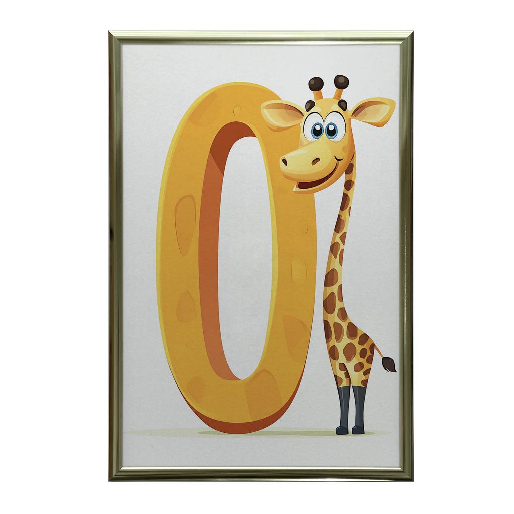 Plakat Uśmiechnięta Żyrafa Przy Literze "O Plakat Uśmiechnięta Żyrafa Przy Literze "O, 30X40 Cm, Rama Drewniana Jasny Dąb, Papier Matowy 230 Gsm