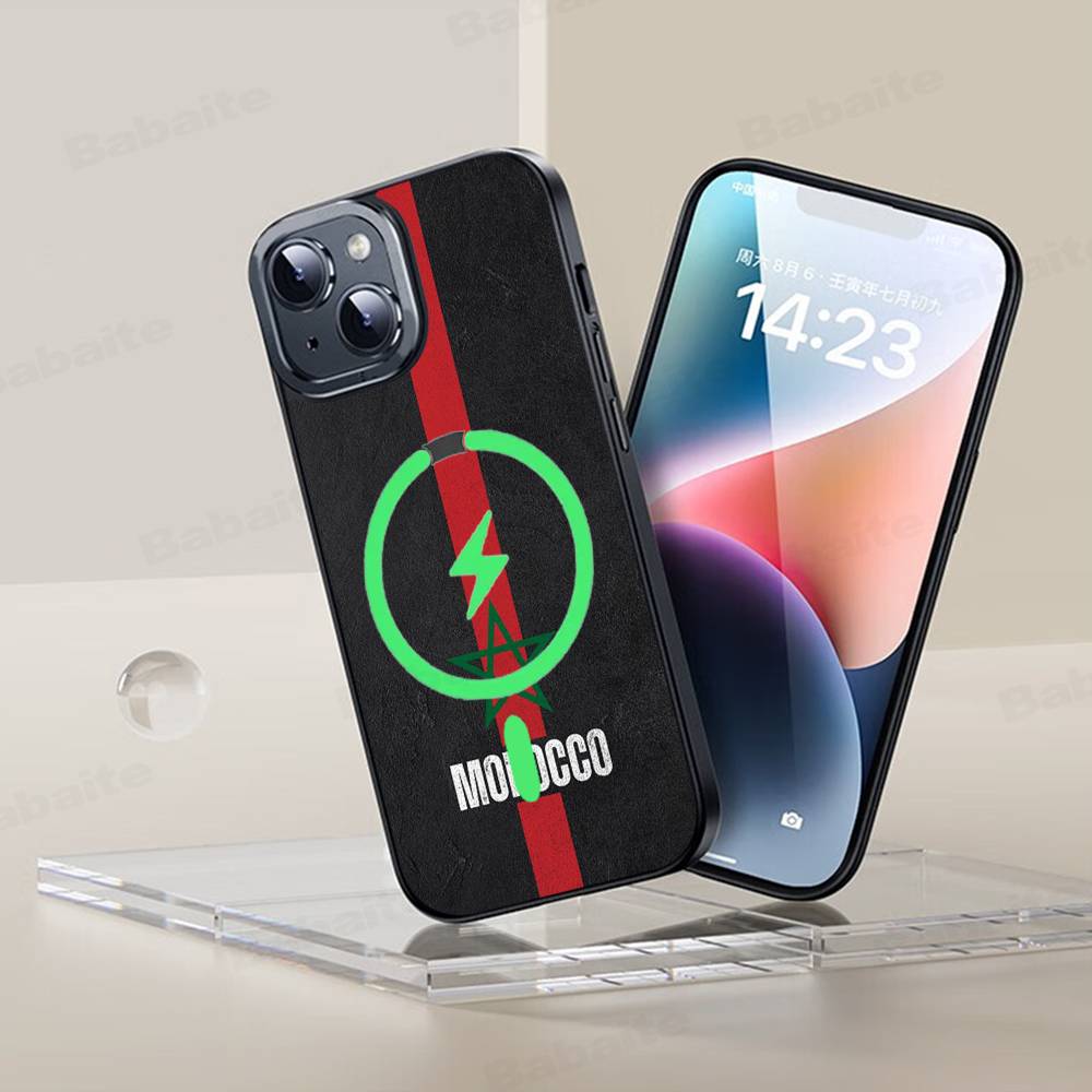 Morocco Map Flag Magnetic Case For IPhone 17 16 14 13 12 11 15 Pro Max Plus Wireless Charge Phone Cover