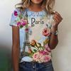 Vintage Women T-Shirts Short Sleeved Tops Paris Architecture Print T Shirts Fashion Women's T-Shirts Oversized Female Clothing