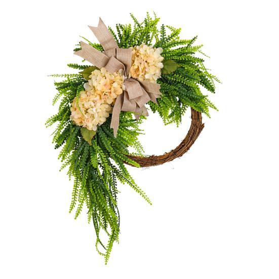 Artificial Hydrangea Wreath for Front Door 16 Inch Lifelike Floral Wreath with Burlap Bow for Door Wall Wedding Party Home Farmhouse Decoration