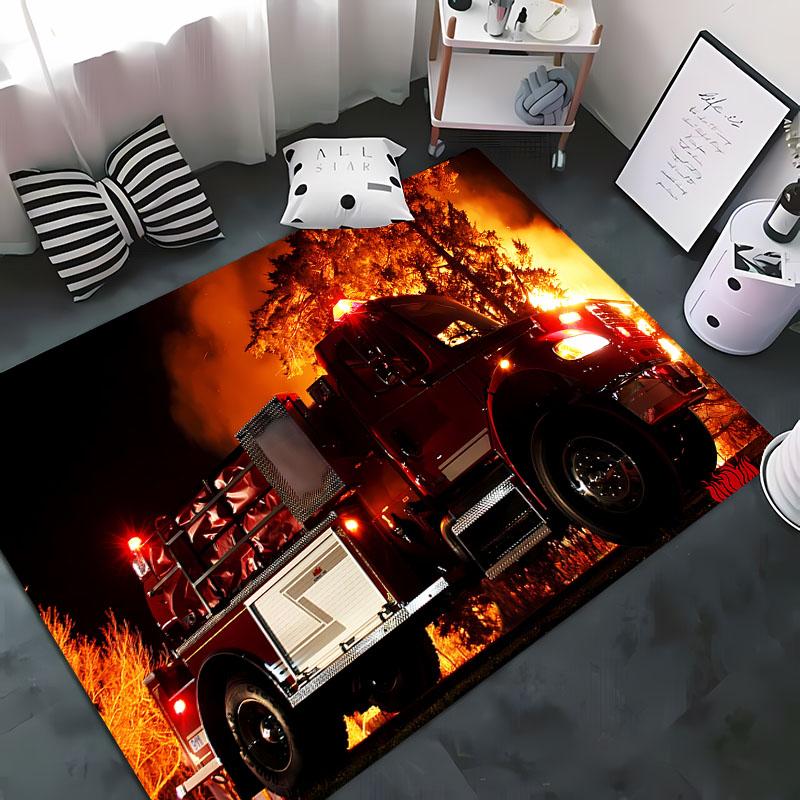 3D Printed Fire Engine Whistle Carpet, Living Room Bedroom Mat Children's Room Soft and Comfortable Anti-slip Rug Christmas Gift