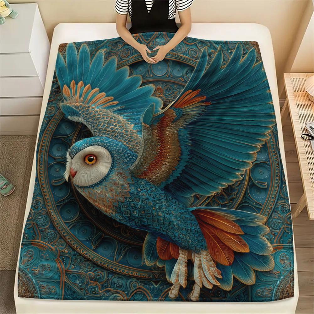 Фланелевое одеяло с принтом «Сова с крыльями», Высококачественное, Удобное для всех сезонов, Декор для дома, Тепло и уют